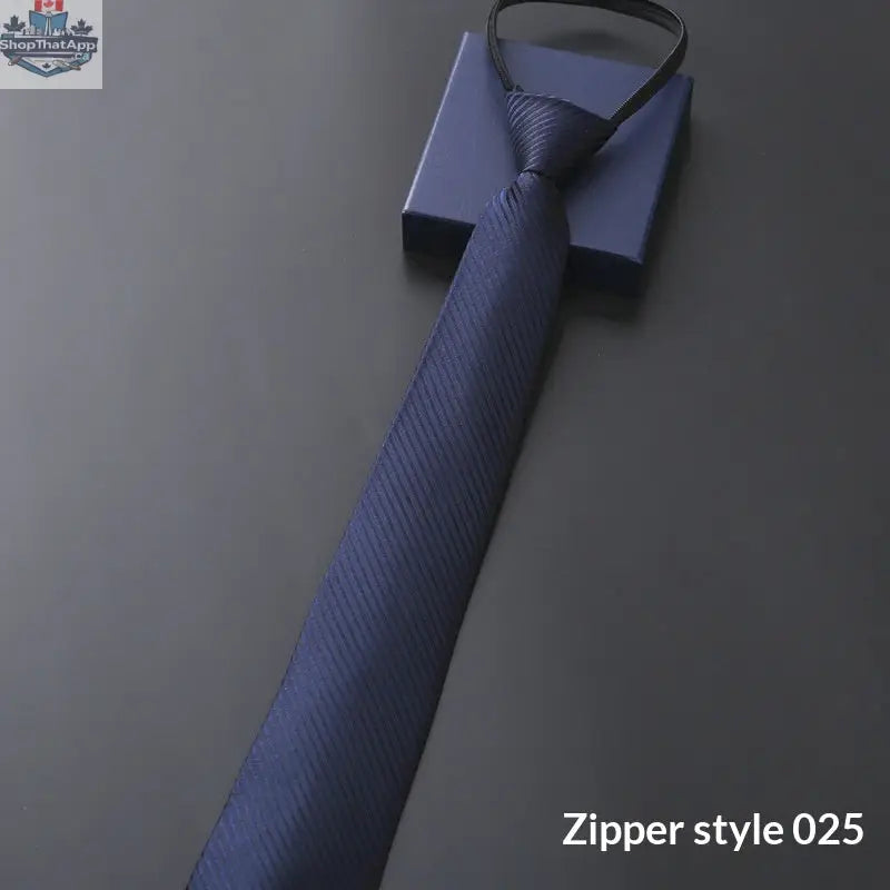 Mens Business Formal Zipper Tie With Blue Stripes - Shopthatapp.ca