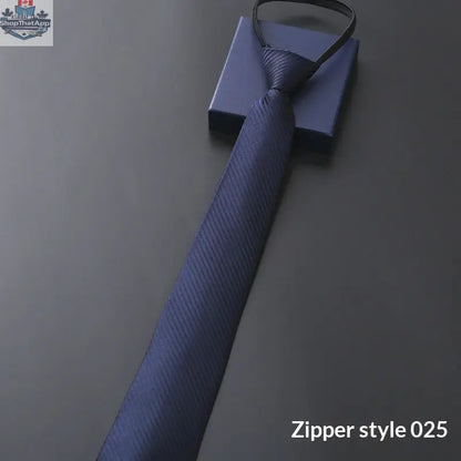 Mens Business Formal Zipper Tie With Blue Stripes - Shopthatapp.ca