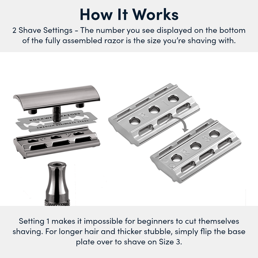Rockwell 2C Adjustable Safety Razor - White Chrome with 2 Settings