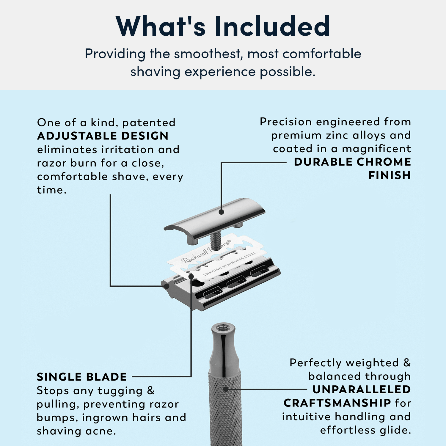 Rockwell 2C Adjustable Razor - Gunmetal Finish with 2 Settings for Ultimate Shaving Control