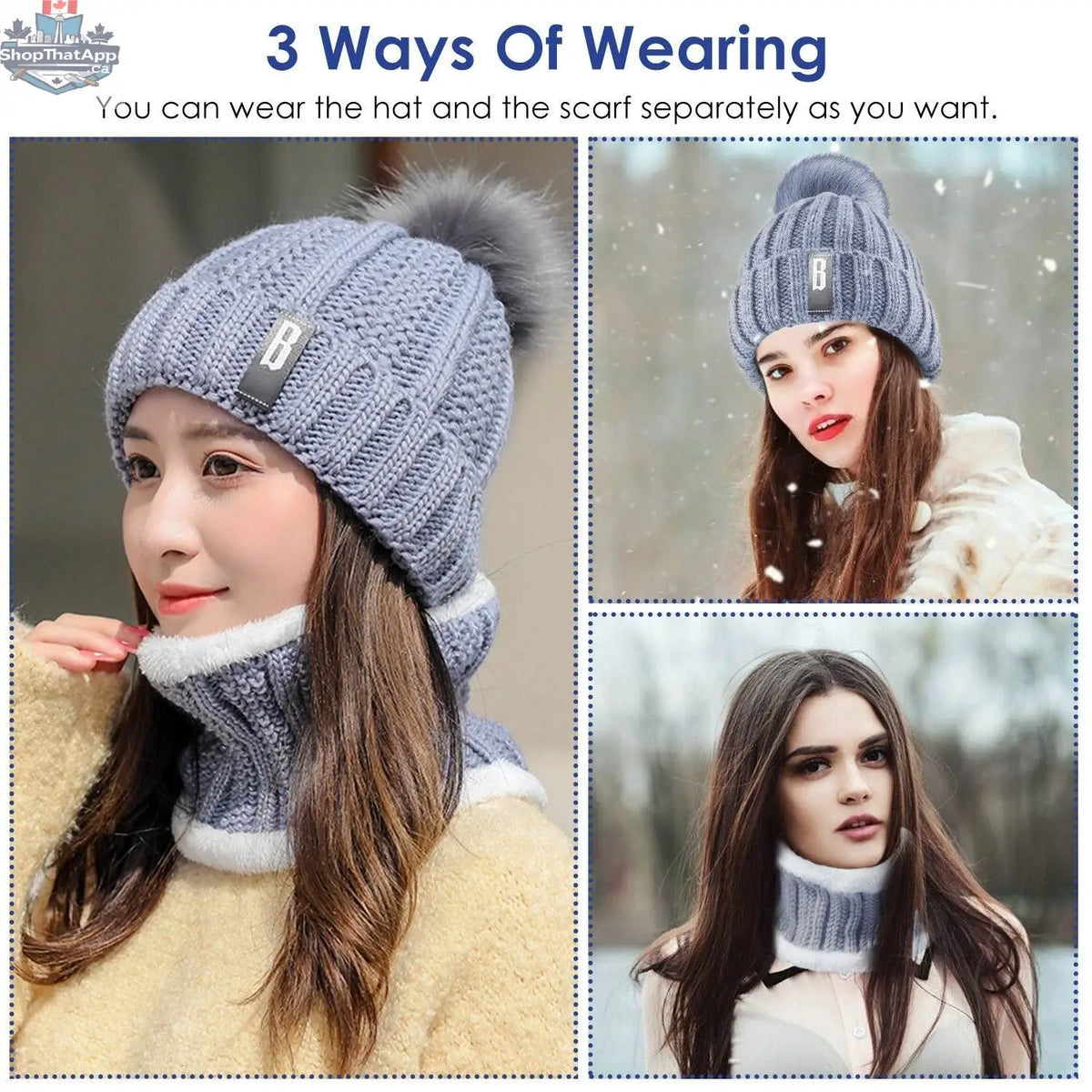 Warm winter beanie hat and scarf set for women, knitted skull cap and neck warmer, ideal for outdoor walking, running, hiking, camping