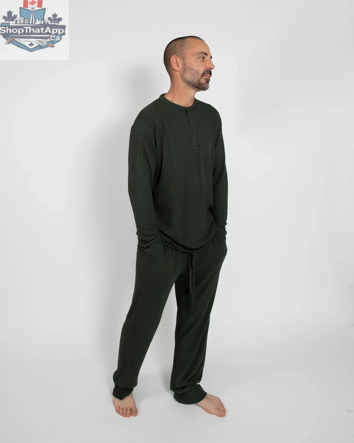 Deep Forest Green Waffle Unisex Long Pajama Set - Shopthatapp.ca