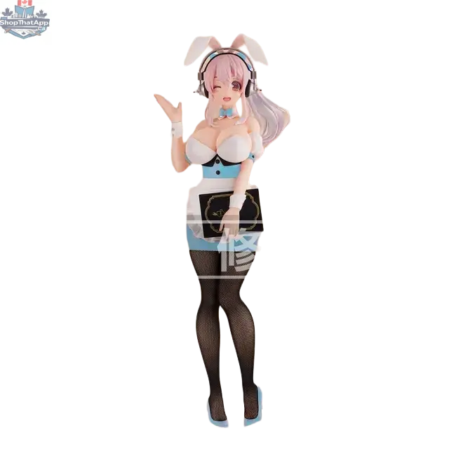 Super Sonico BiCute Bunnies waitress figure in light blue, anime figure by Hawk Collectibles, showing detailed character design.