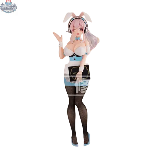 Super Sonico BiCute Bunnies waitress figure in light blue, anime figure by Hawk Collectibles, showing detailed character design.