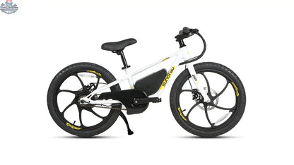 E-Vélo EUNORAU QUEBEC EKIDS20 1.0 electric bicycle side view with black frame and ergonomic handlebars.