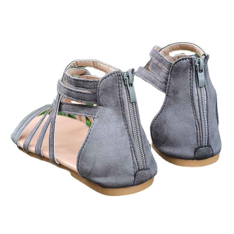 Women's Shoes Flat Bottomed Large Size Women's Sandals Fashion Hollow Rear Zipper Sandals
