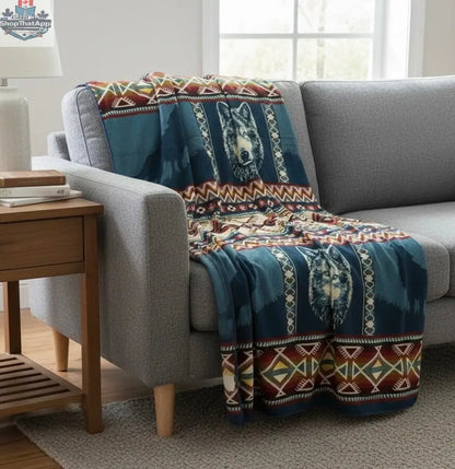 OLDTRIBES™ Blue Plains Wolf Alpaca Blanket - Shopthatapp.ca