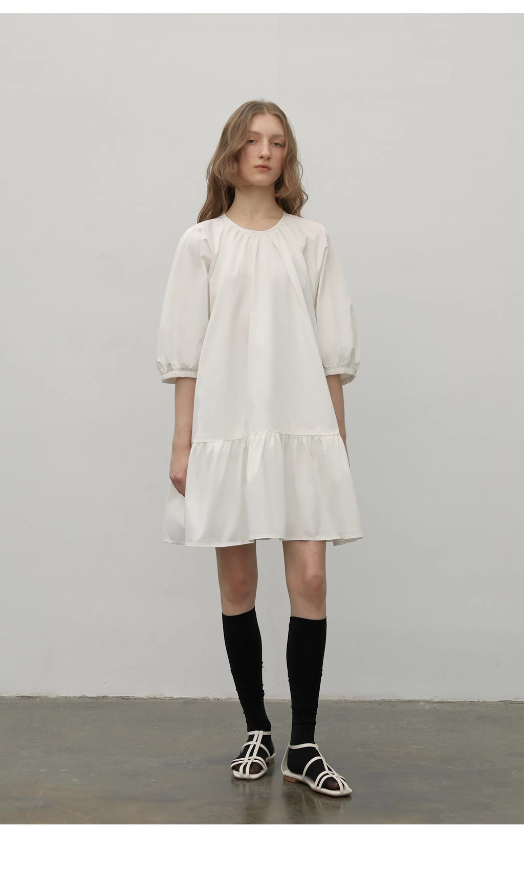 Dream Island Hepburn Style White Puff Sleeve Dress - High-End Temperament Dress for Women