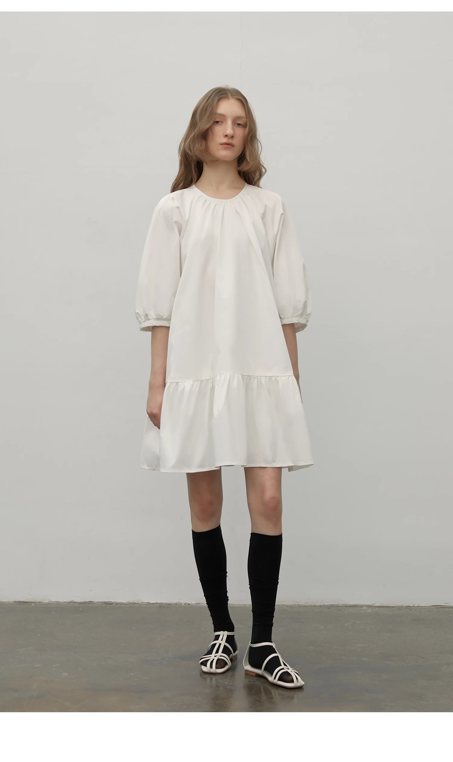 Dream Island Hepburn Style White Puff Sleeve Dress - High-End Temperament Dress for Women - Shopthatapp.ca