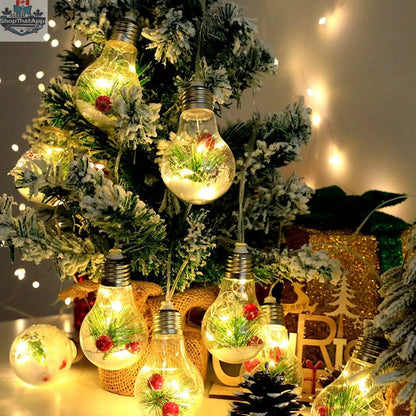 13.78ft Christmas snow globe string lights with 10 LED bulbs, pine needles, snowflakes, berries, indoor battery-powered holiday lights.