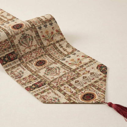 DaDalogy Bedding Cottage Mughal Floral Woven Tapestry Table Runner, Light Fleur White Botanical Vintage (18196)--www.Shopthatapp.ca-DaDalogy Bedding Collection