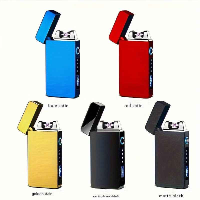 1pc Hot Electric Windproof Metal Lighter, Double Arc Flameless Plasma Rechargeable USB Lighter, LED Power Display Touch Sensor Lighter Christmas Gift