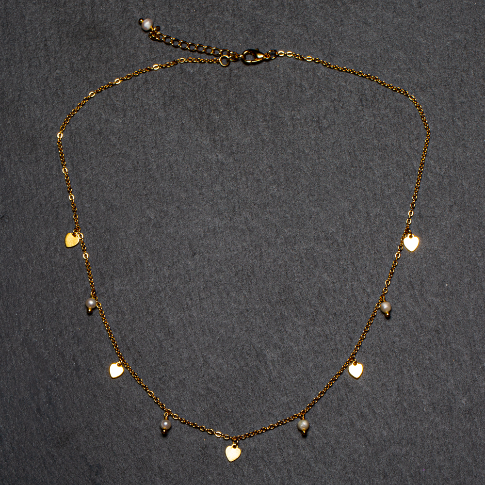 Delicate Gold Plated Pearl Heart Necklace - Shopthatapp.ca