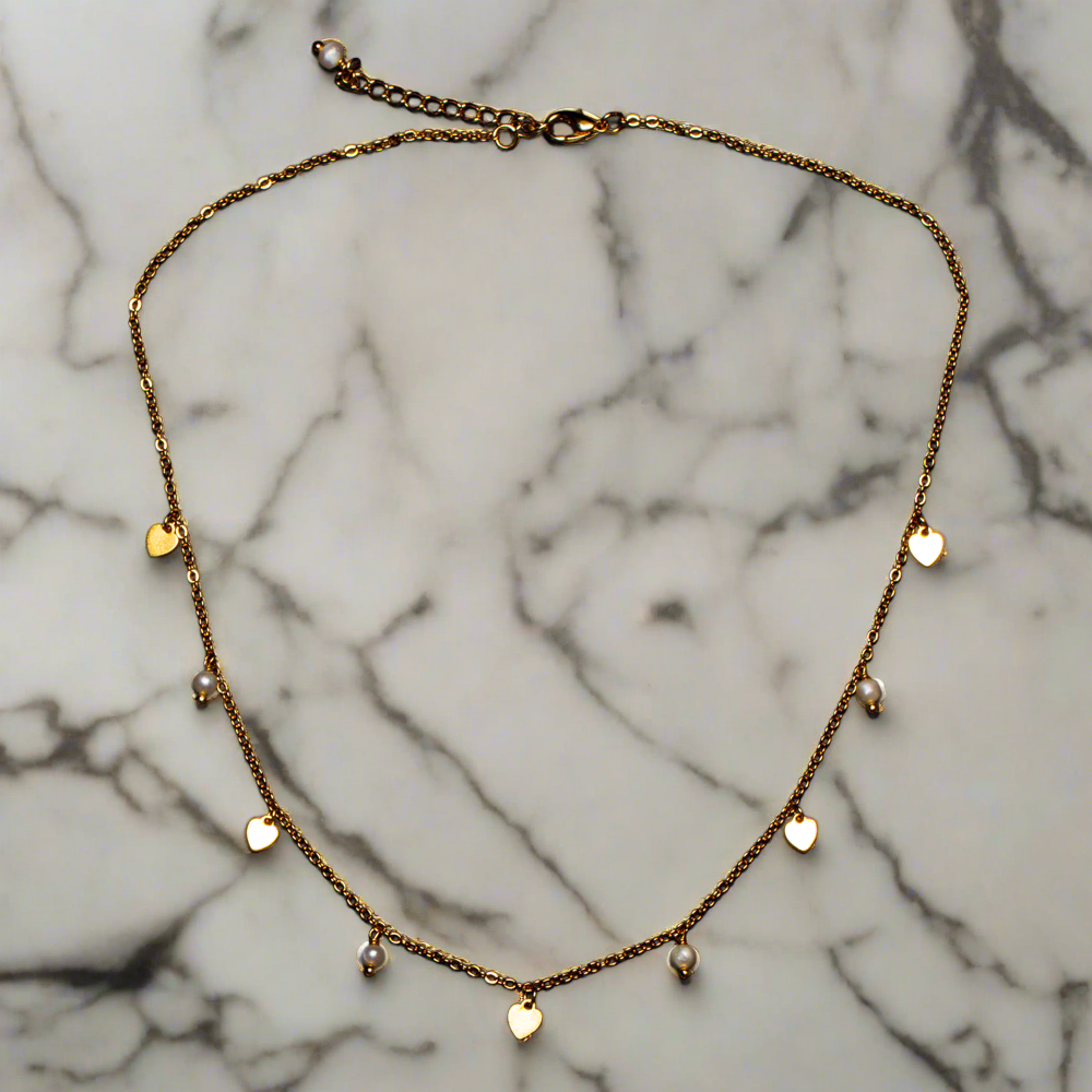 Delicate Gold Plated Pearl Heart Necklace - Shopthatapp.ca