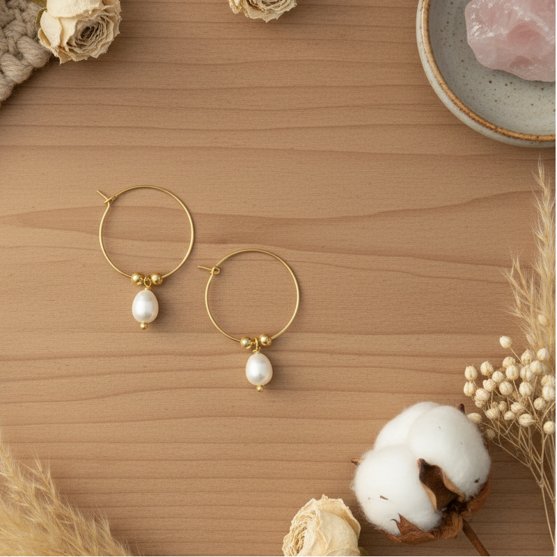 Hoop Pearl Earrings Gold Plate for Elegant Style - Shopthatapp.ca