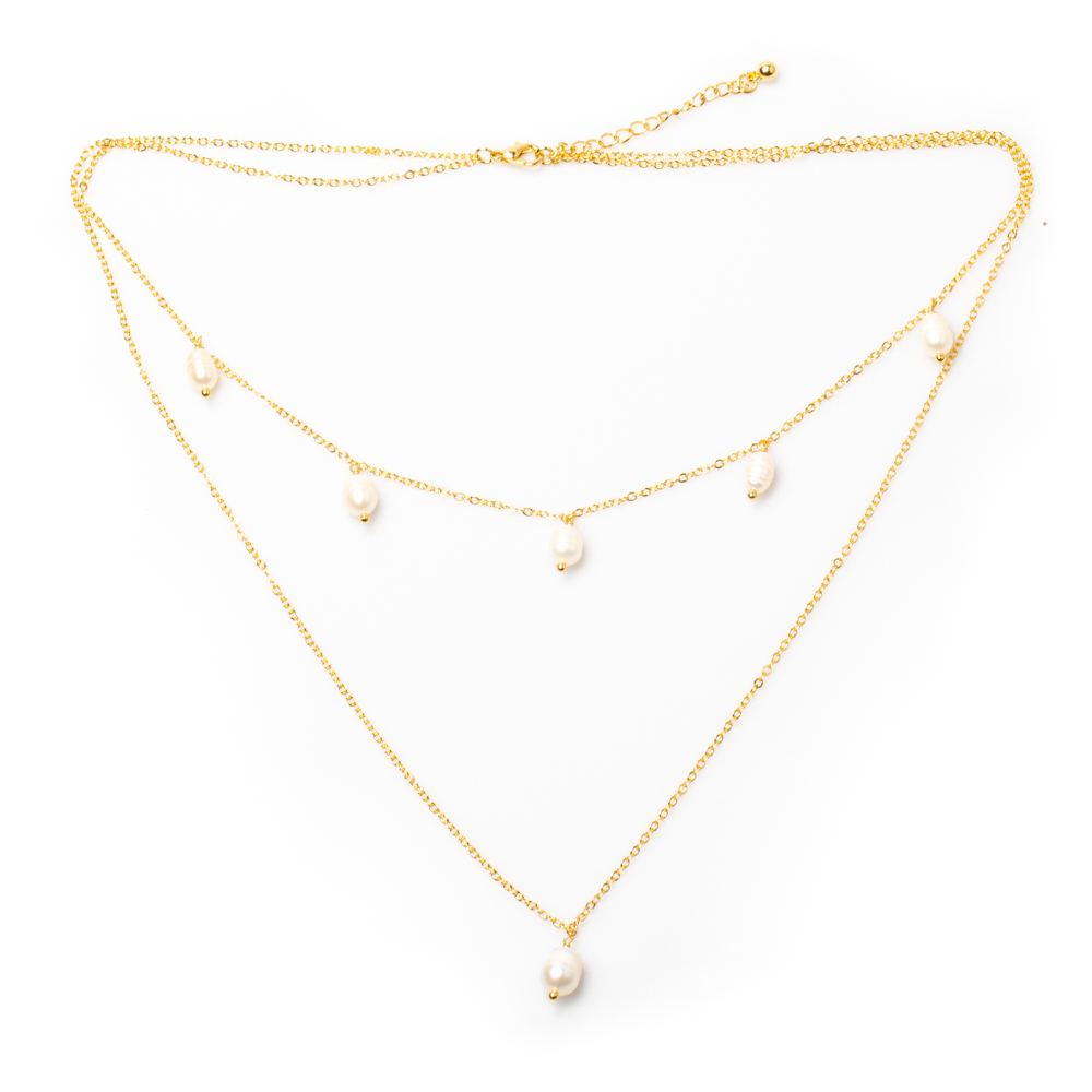 Double Strand Pearl Necklace with Gold Plated Chain - Shopthatapp.ca