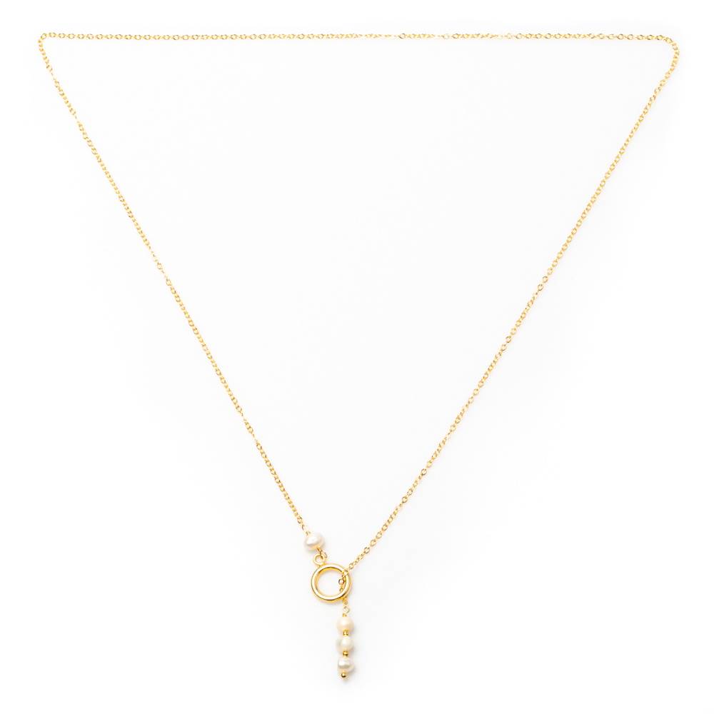 Triple Pearl Loop Necklace In Gold Plate - Shopthatapp.ca