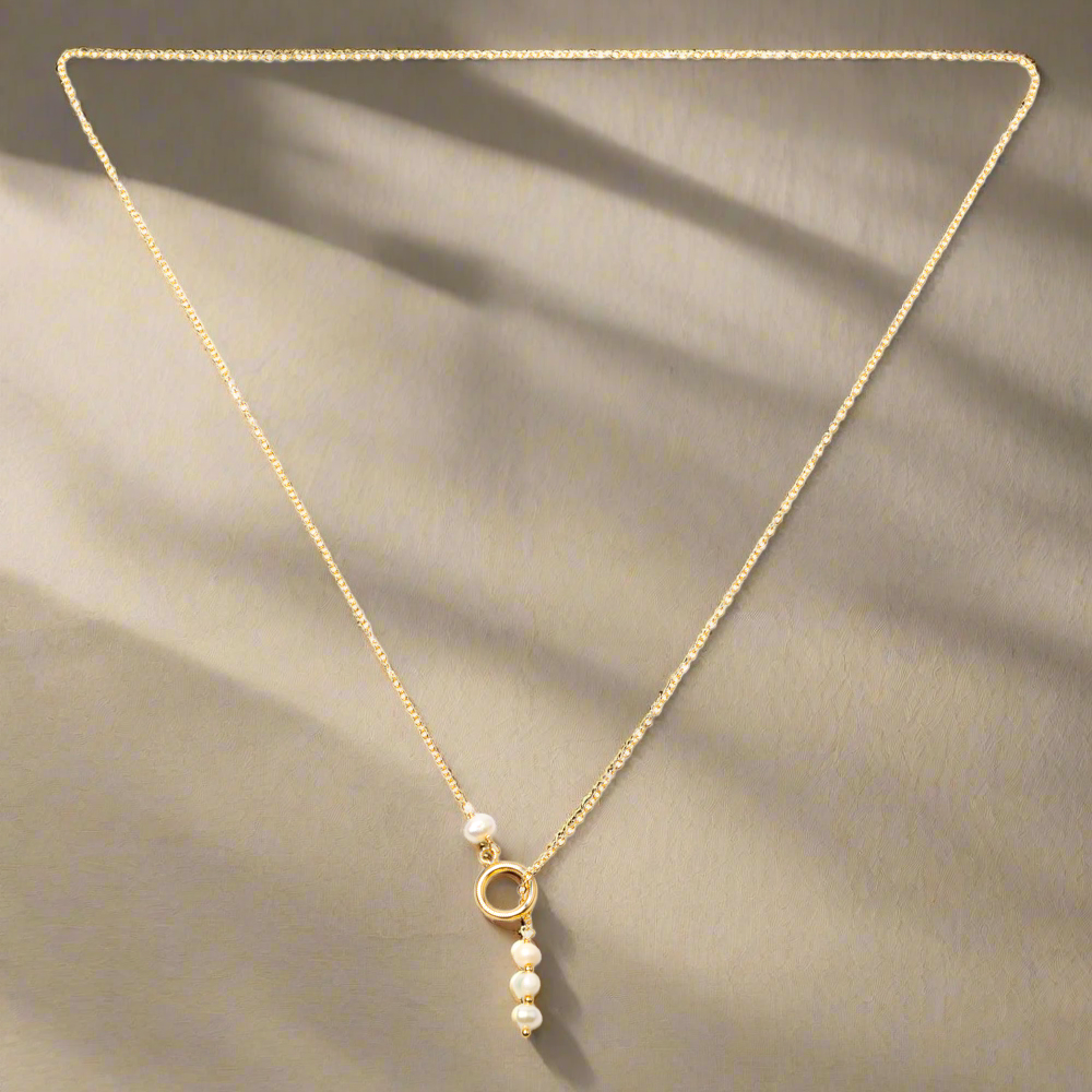 Triple Pearl Loop Necklace In Gold Plate - Shopthatapp.ca