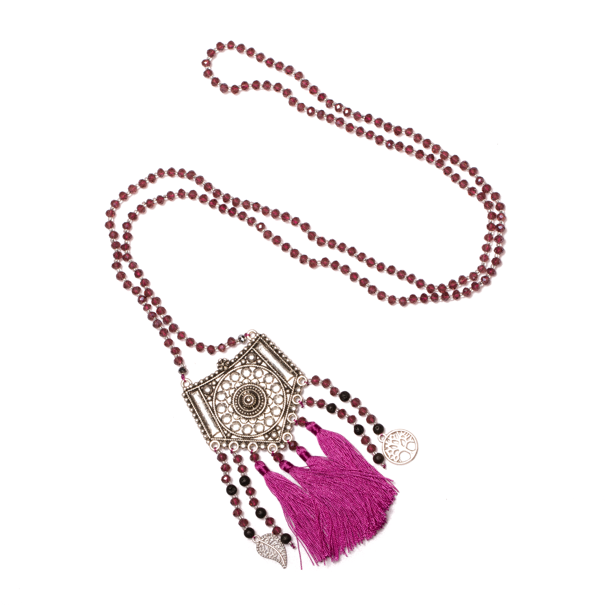 Long Crystal Necklaces With Patterned Metal Pendant - Shopthatapp.ca