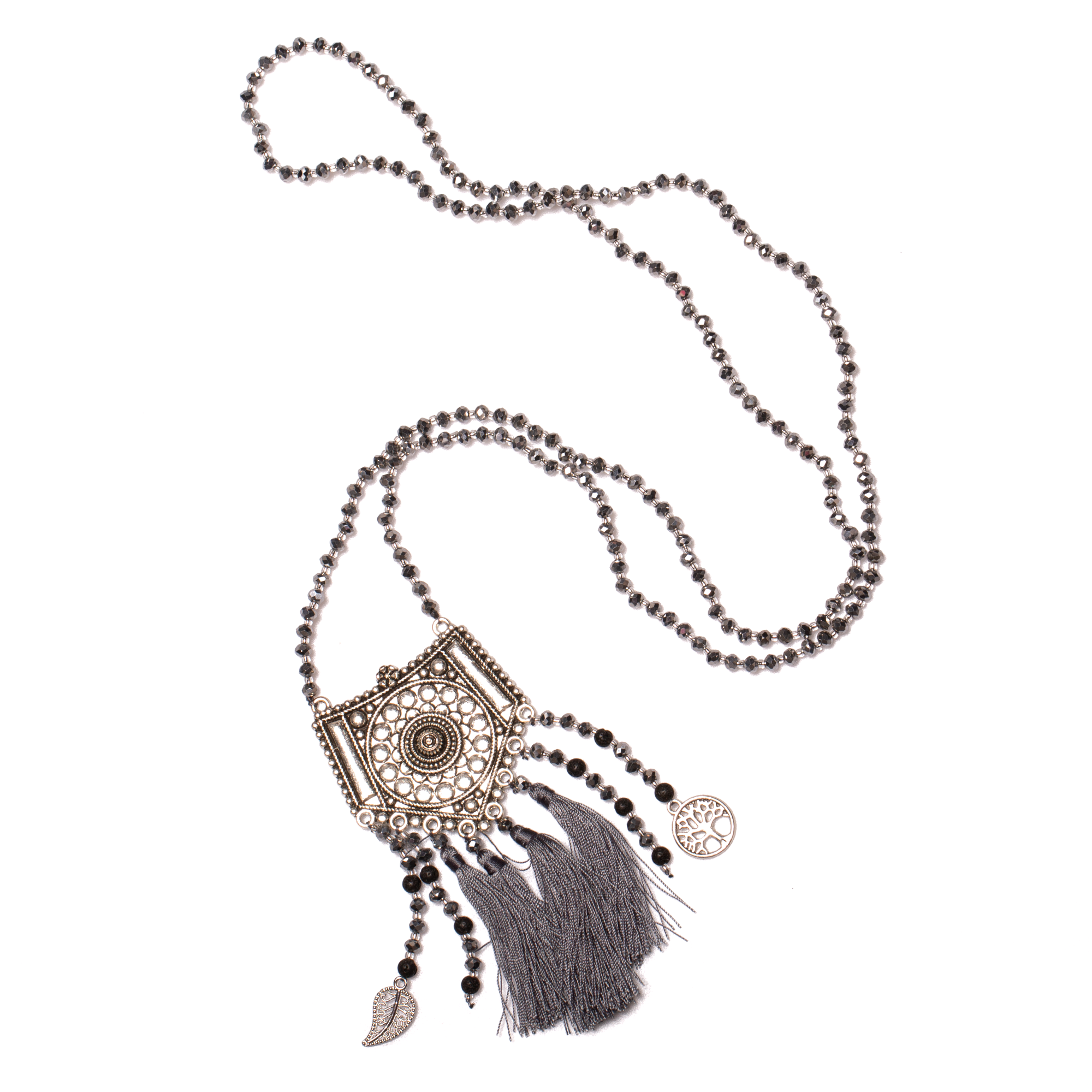 Long Crystal Necklaces With Patterned Metal Pendant - Shopthatapp.ca