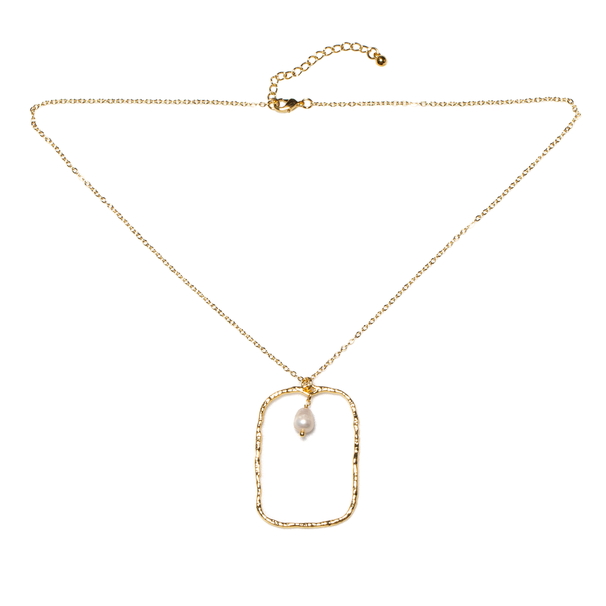 Hammered Gold Pearl Pendant in Gold Plate Rectangle Design - Shopthatapp.ca