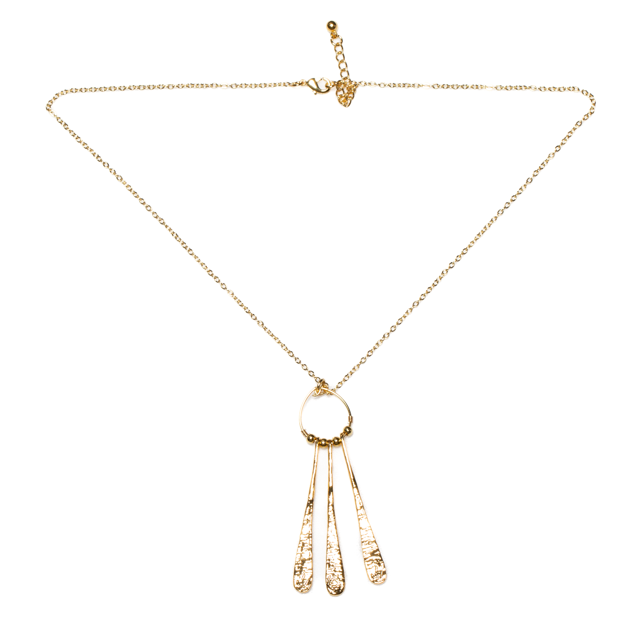 Beaten Triple Tear Drop Necklace - Gold Plate - Shopthatapp.ca