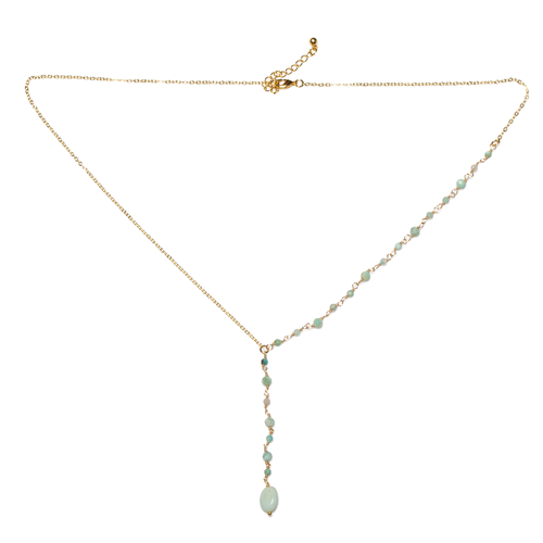 Amazonite Glass Bead Necklace with Delicate Gold Plate Drop Design - Shopthatapp.ca