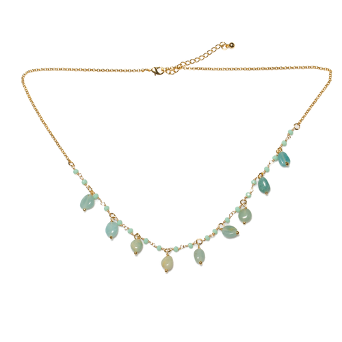 Amazonite Glass Bead Droplet Necklace in Gold Plate - Shopthatapp.ca