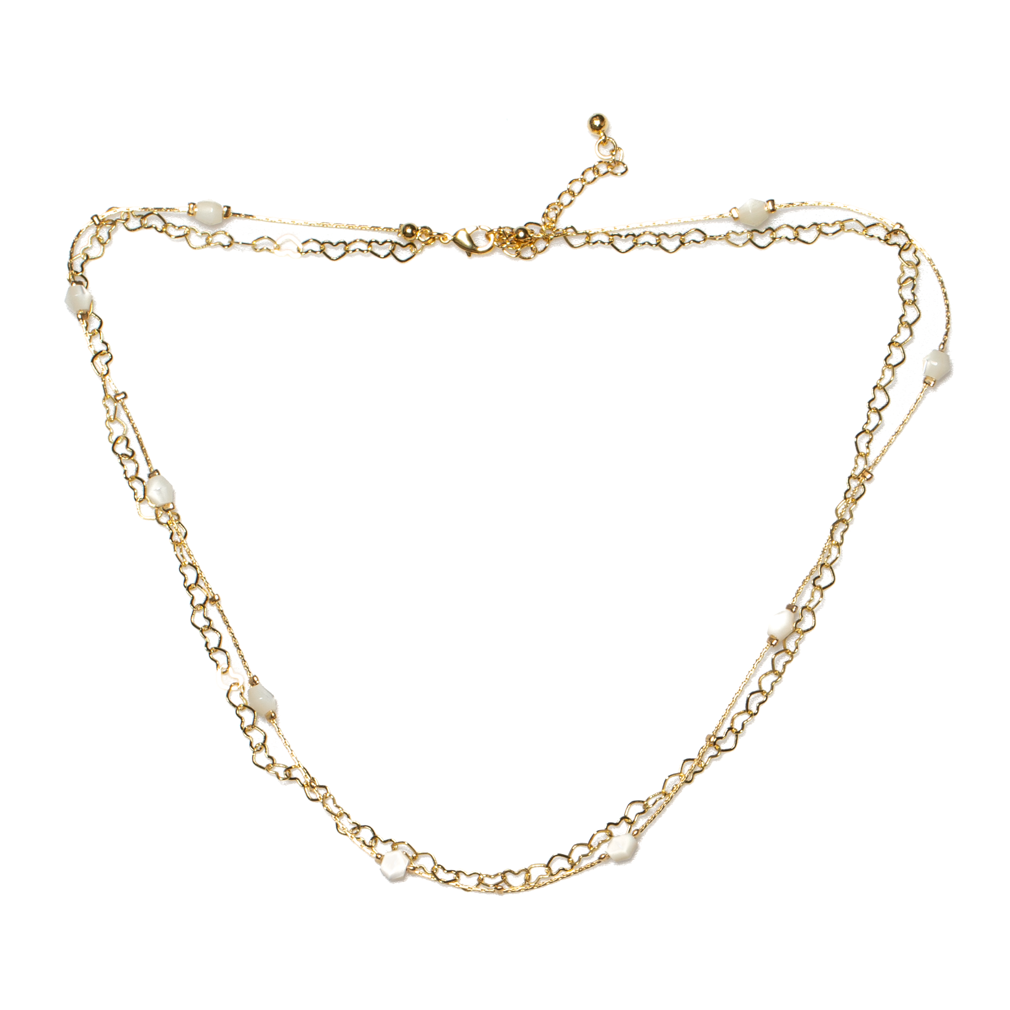 Heart Chain Necklace Gold with White Bead in Gold Plate - Shopthatapp.ca