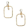 Hammered Gold Rectangle Earrings With Pearl In Gold Plate - Shopthatapp.ca