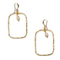 Hammered gold rectangle earrings with pearl accents by Suzie Blue Canada, showcasing elegant gold-plated jewelry.