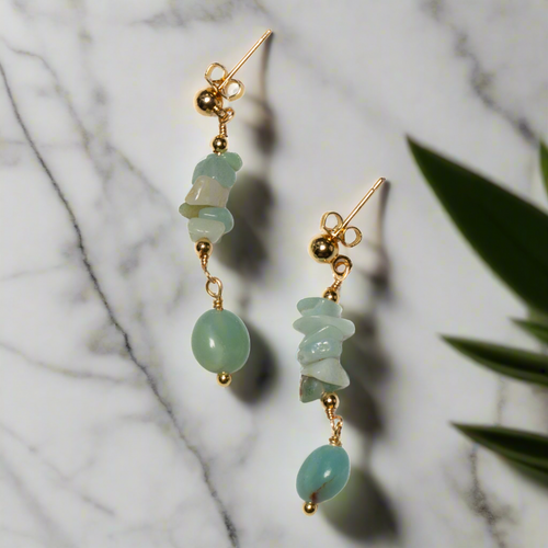 Amazonite Cluster Drop Earrings in Gold Plate - Shopthatapp.ca