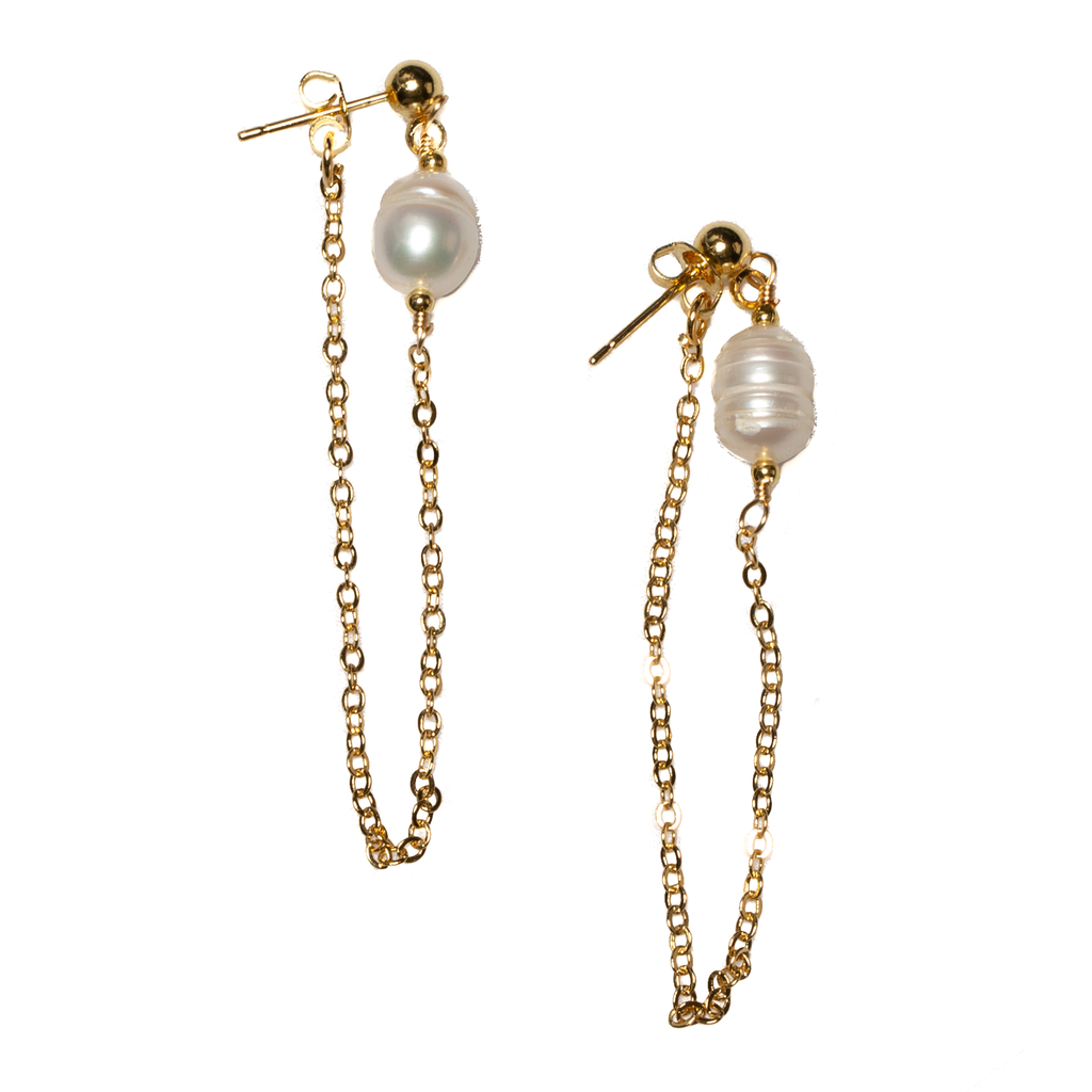 Pearl Chain Stud Earrings in Gold Plate for Elegant Style - Shopthatapp.ca