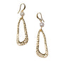 Hammered oval gold-plated earrings with pearl detail by Suzie Blue Canada, stylish jewelry accessory with textured finish.