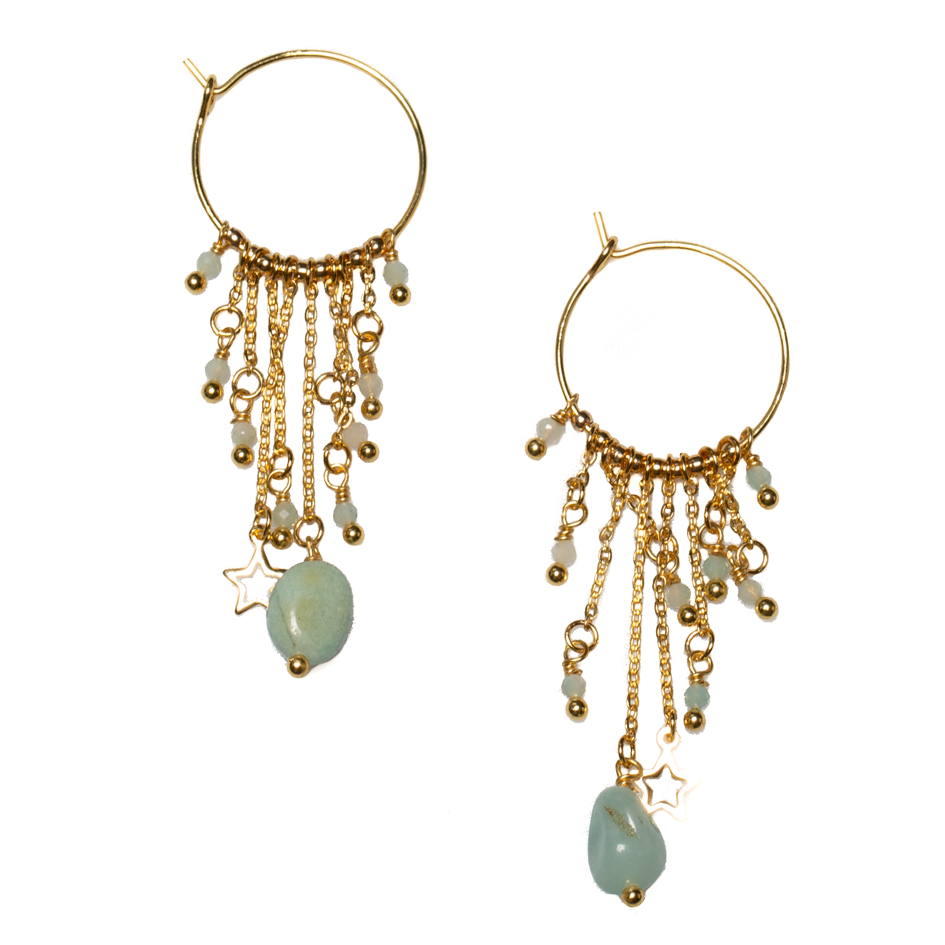 Amazonite Hoop Earrings with Gold-Plated Glass Bead Chain - Shopthatapp.ca