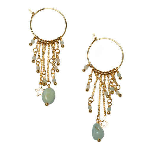 Amazonite Hoop Earrings with Gold-Plated Glass Bead Chain - Shopthatapp.ca