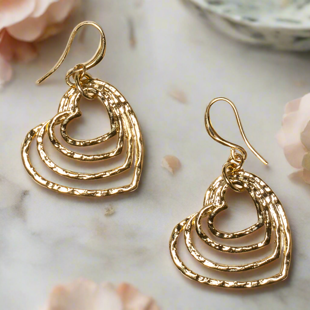 Stacked Open Heart Earrings Gold Plate for Elegant Style - Shopthatapp.ca