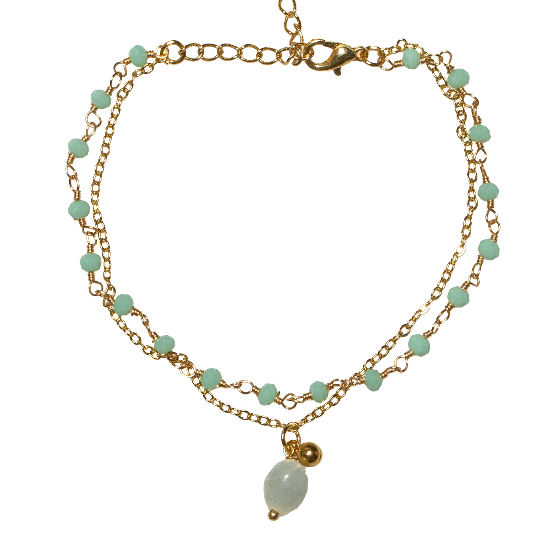 Amazonite Glass Bead Bracelet in Gold Plate - Shopthatapp.ca