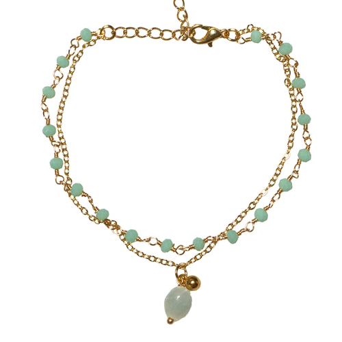 Amazonite Glass Bead Bracelet in Gold Plate - Shopthatapp.ca