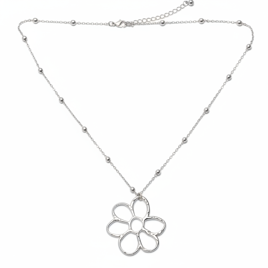 Open Flower Pendant Silver Flower Pendant Necklace on Ball Chain for Elegance and Style - Shopthatapp.ca