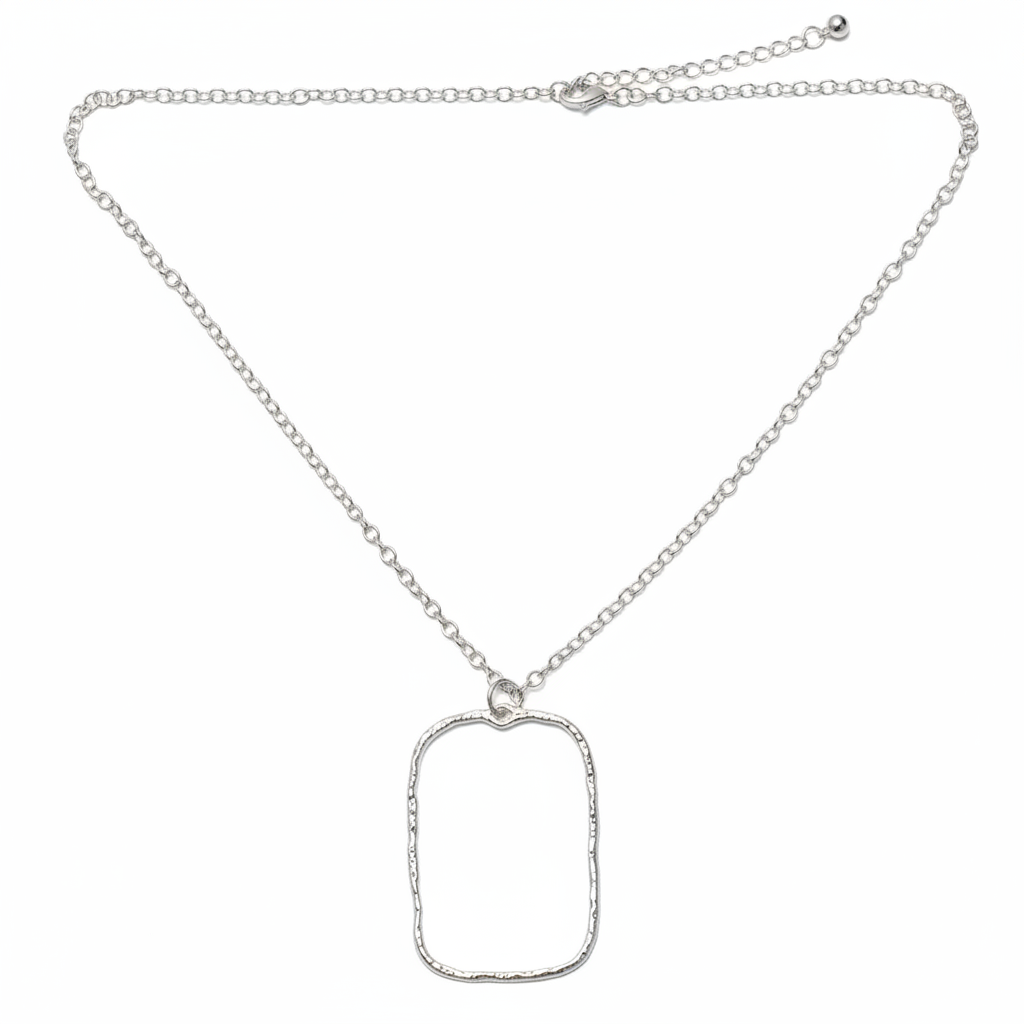 Hammered Rectangular Pendant Silver on Simple Chain - Silver Plate - Shopthatapp.ca
