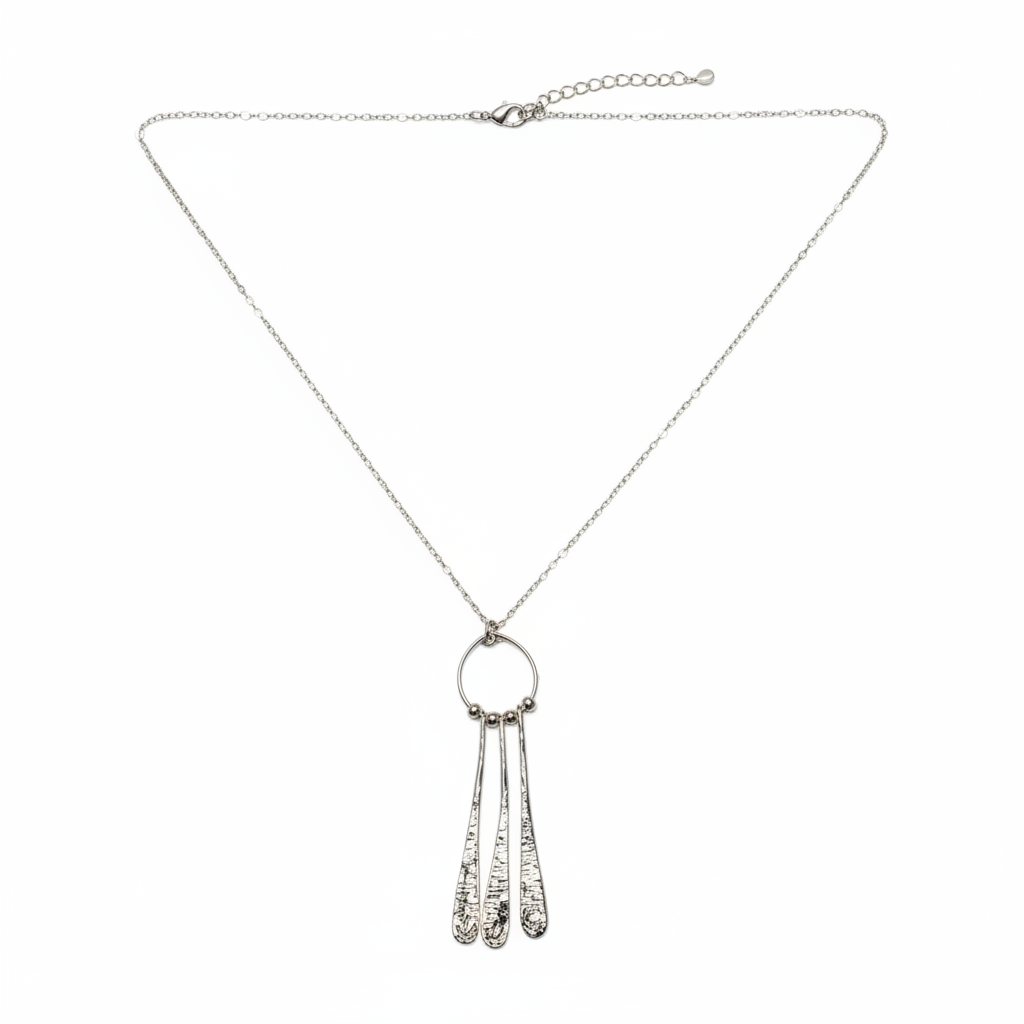 Beaten Triple Long Tear Drop Necklace - Silver Plate - Shopthatapp.ca