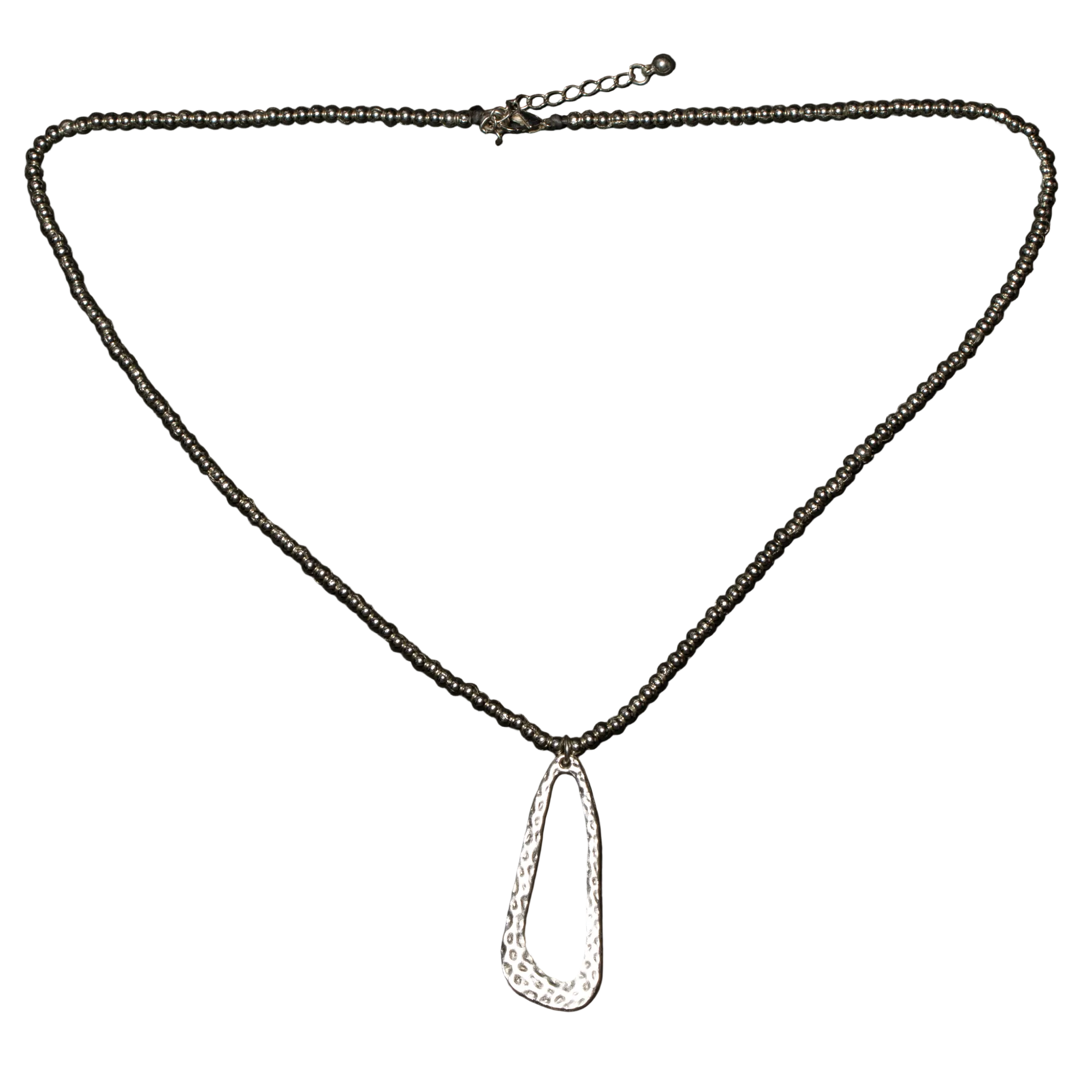 Hammered Oval Pendant Silver Plate on Ball Chain - Shopthatapp.ca