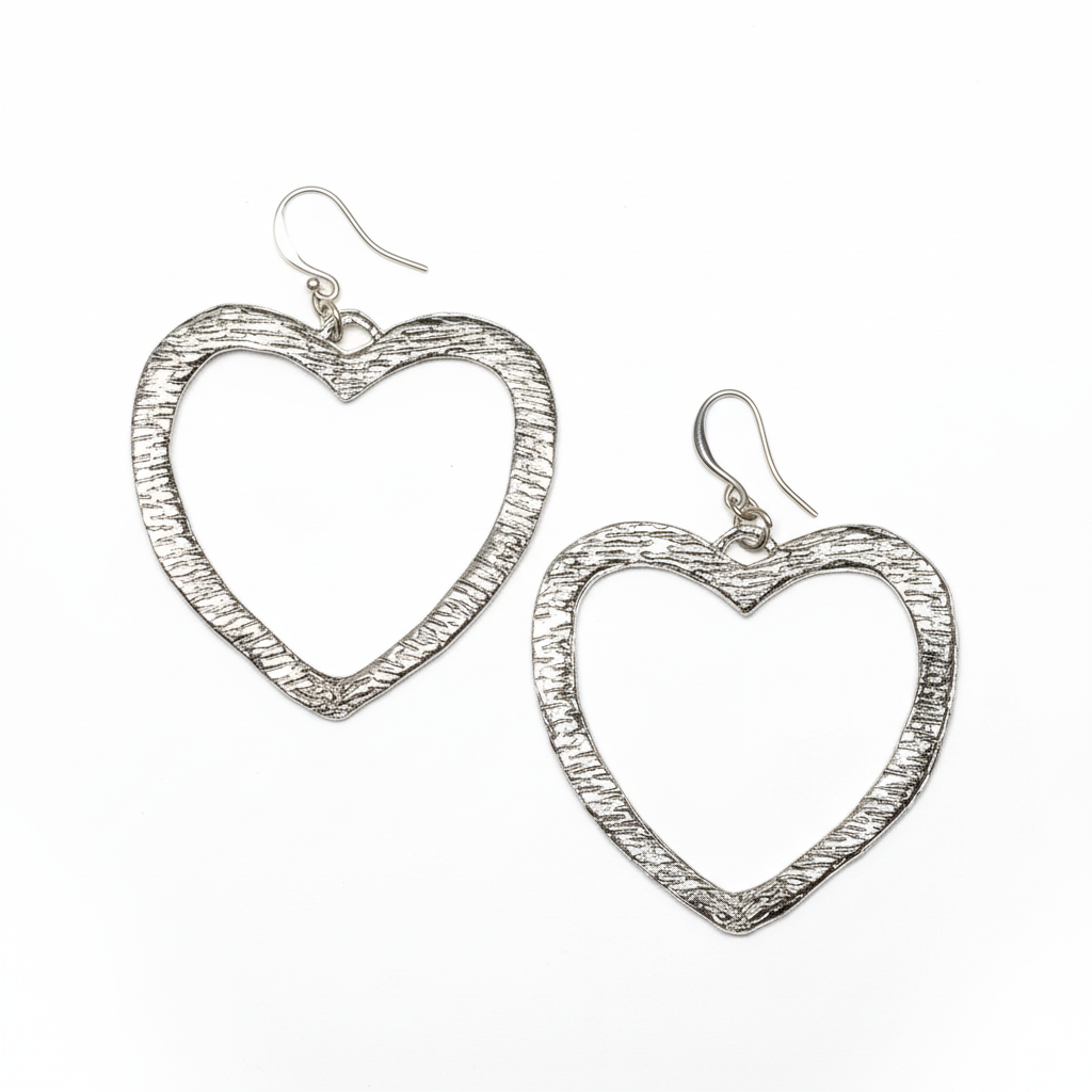 Textured Heart Earrings - Silver Plate - Shopthatapp.ca