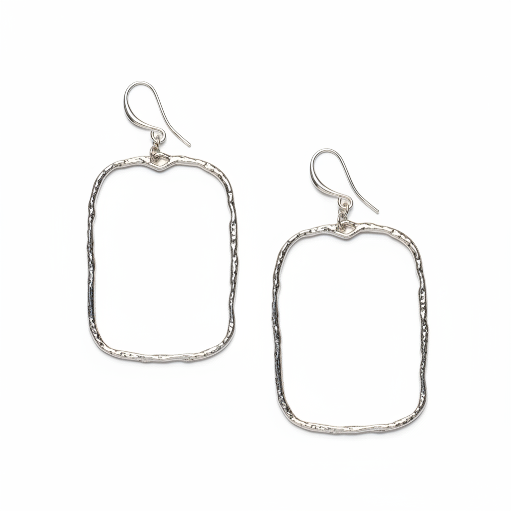 Hammered Rectangular Silver Earrings - Elegant Silver Plate Design - Shopthatapp.ca