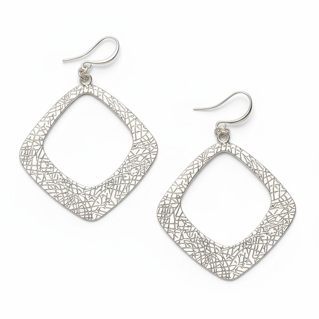 Textured Diamond Shaped Earrings - Silver Plate - Shopthatapp.ca