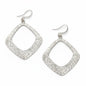 Silver plated textured diamond-shaped earrings from Suzie Blue Canada, featuring a modern geometric design.
