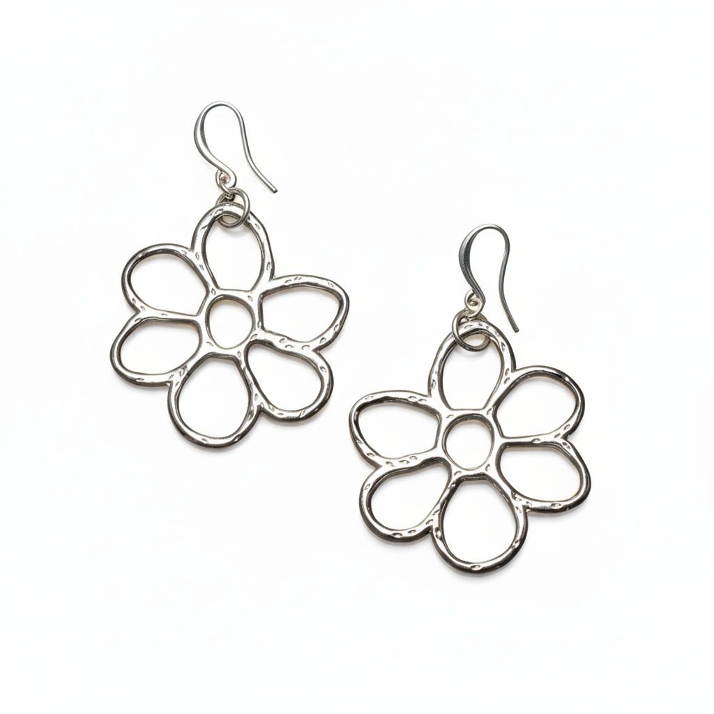 Open Flower Earrings - Silver Plate - Shopthatapp.ca