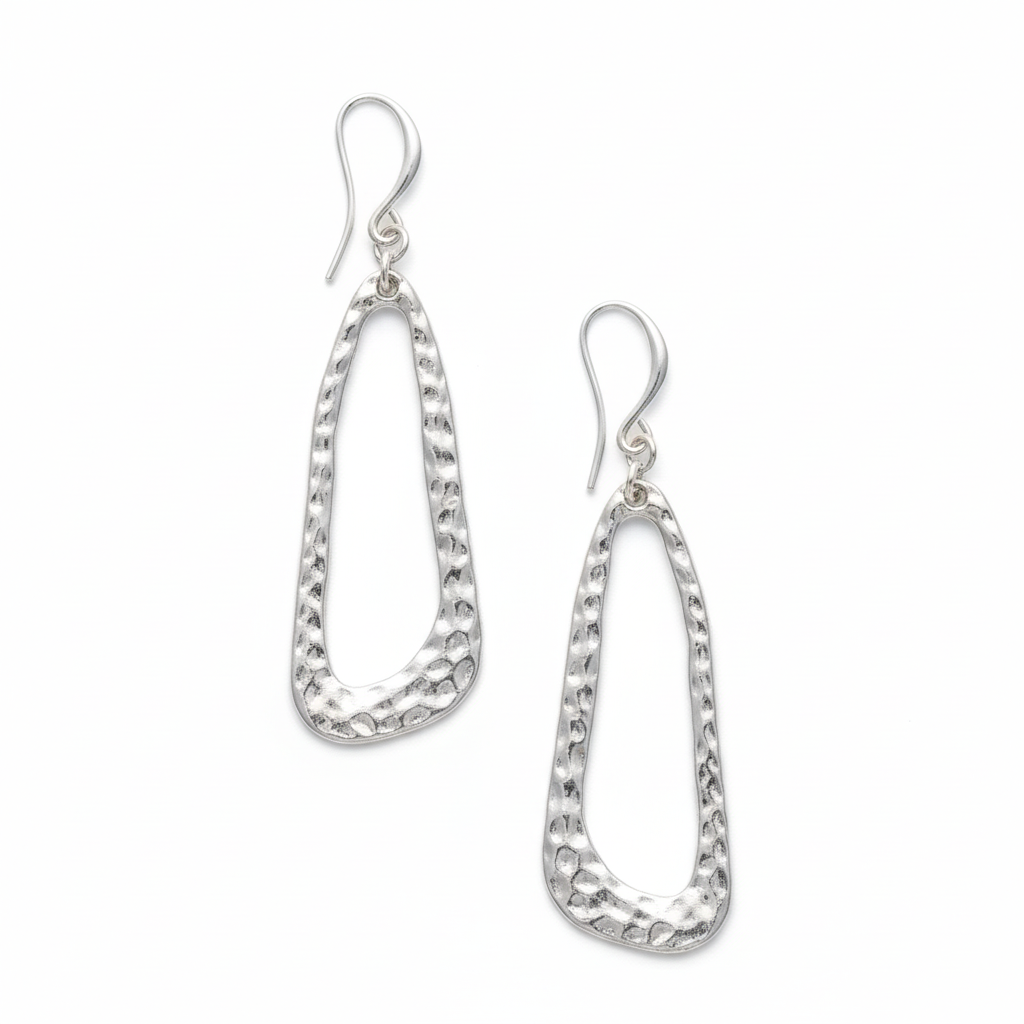 Hammered Silver Plate Earrings - Elegant Oval Design - Shopthatapp.ca
