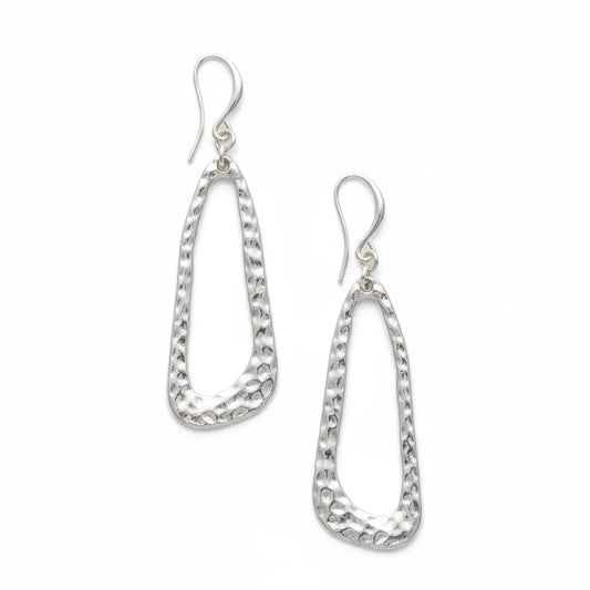 Hammered silver plate earrings with an elegant oval design by Suzie Blue Canada, showcasing a polished, textured finish.